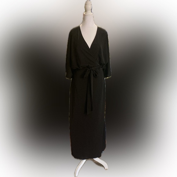 Kimono style Black Tie Front Maxi Dress - Picture 1 of 4